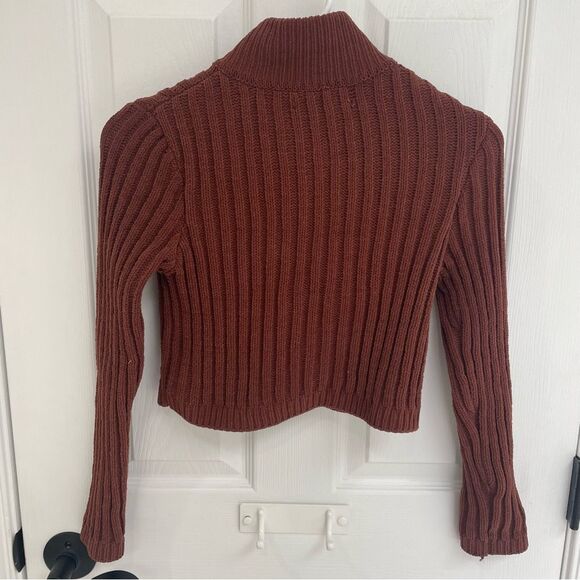Hazel Moon Brown Cropped Sweater Quarter Zip Women’s Size XS - Picture 2 of 5